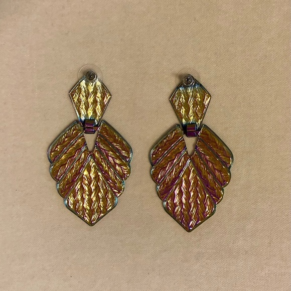 Iridescent Metal Statement Earrings - Picture 8 of 10